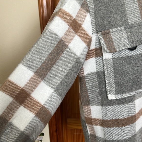 Unbranded Small Gray Plaid Flannel Cozy Warm Shacket Jacket Neutral Cabincore - Picture 6 of 8